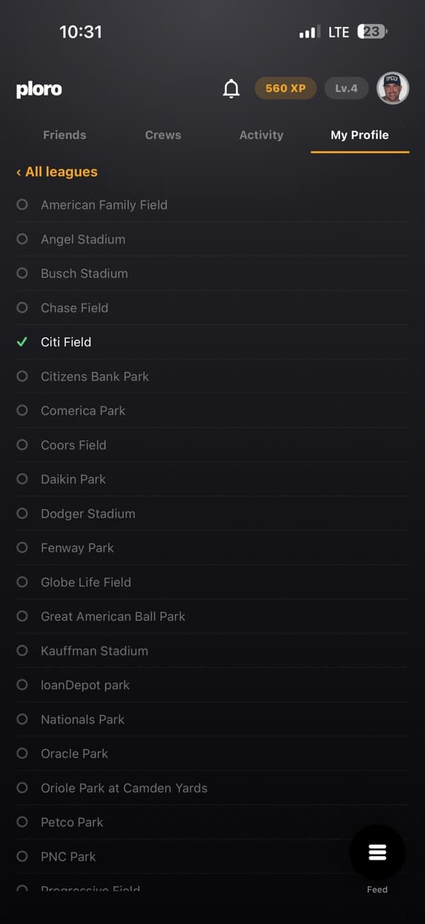 The MLB stadium checklist in ploro, with Citi Field checked off